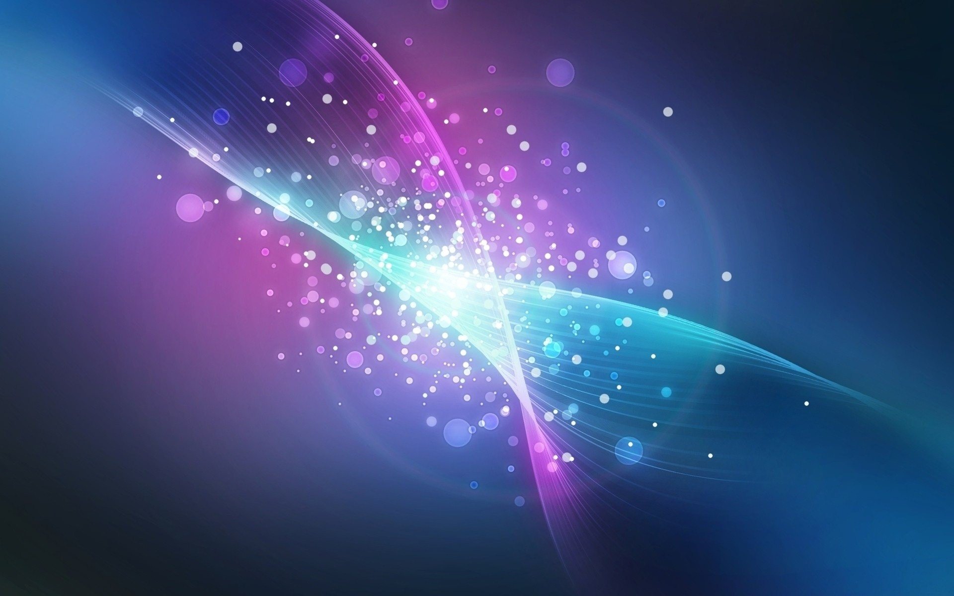 Abstract image featuring vibrant colors with flowing light waves and glowing particles against a dark gradient background.