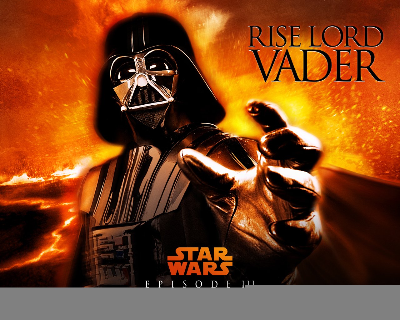 Darth Vader reaches forward amid fiery flames in a promotional image for the movie Star Wars Episode III: Revenge of the Sith.