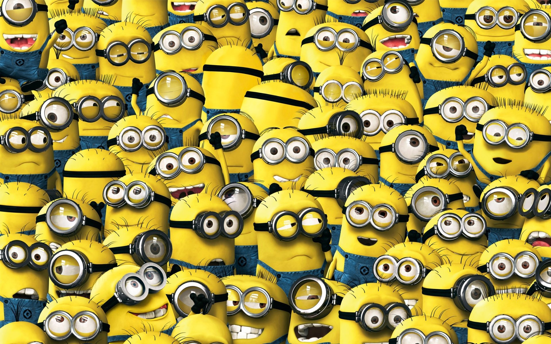 A vibrant crowd of Minions, the beloved characters from the movie Despicable Me, featuring their signature yellow skin and playful expressions.