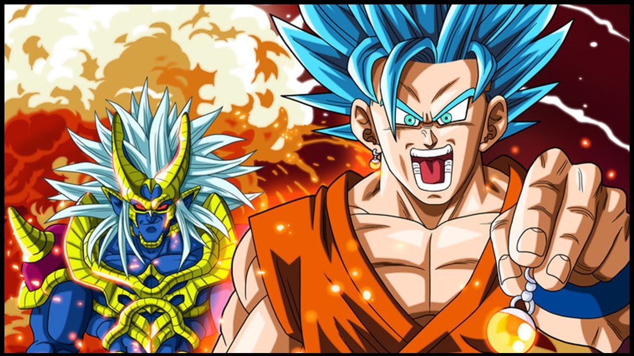An action-packed scene from Dragon Ball Super, featuring iconic characters in a vibrant, explosive backdrop, showcasing their intense powers and fierce determination.