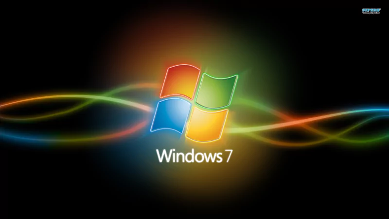 A vibrant digital background featuring the Windows 7 logo, illuminated by colorful waves, showcasing the fusion of technology and design.