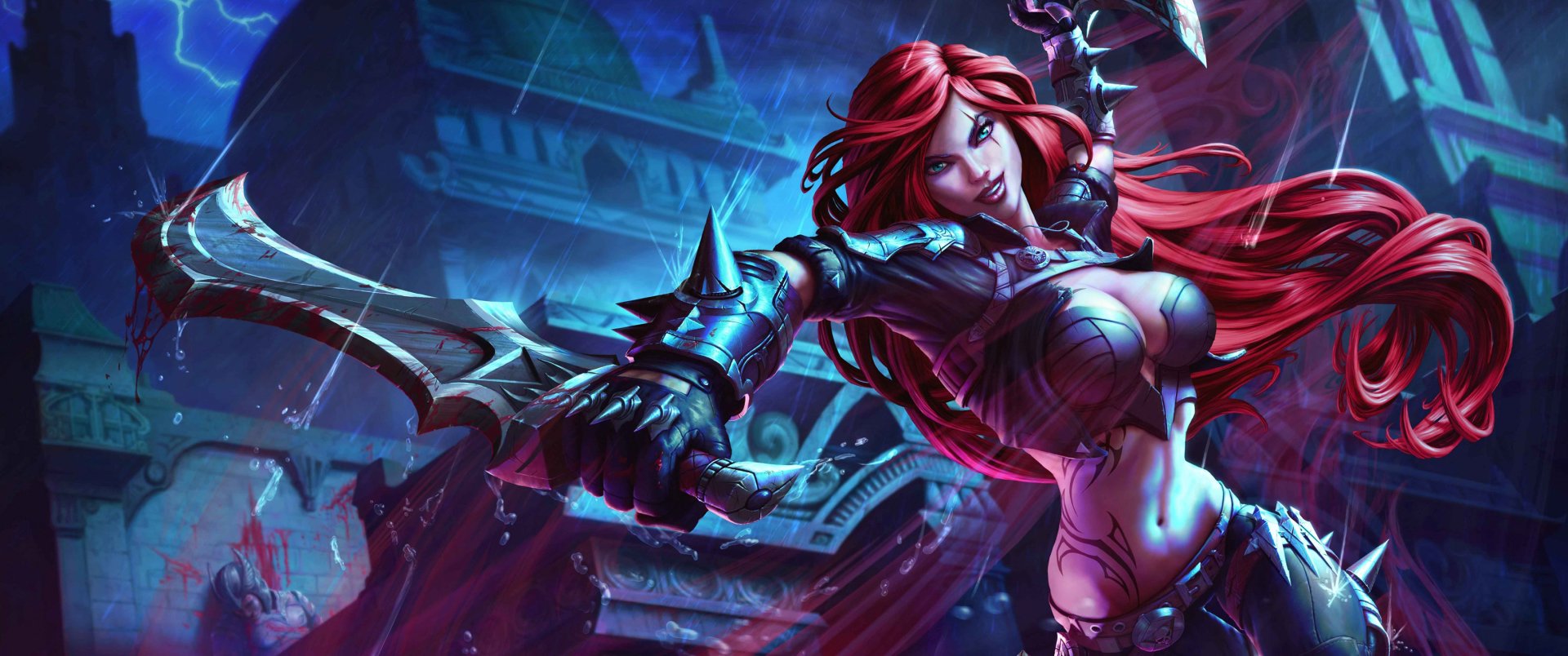 Download Katarina (League Of Legends) Video Game League Of Legends Art, image size:1920x804
