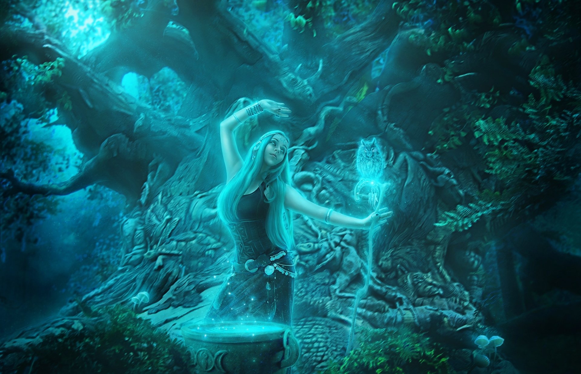 Download Staff Owl Fantasy Witch Art