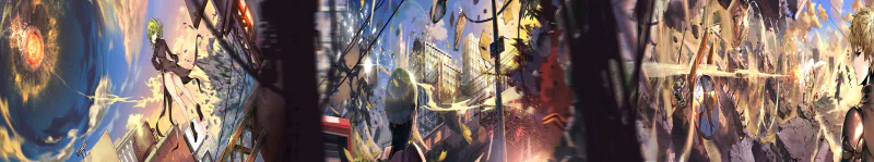 A dynamic scene featuring Saitama, Genos, and Tatsumaki from One-Punch Man, showcasing their unique abilities in a vibrant anime setting.