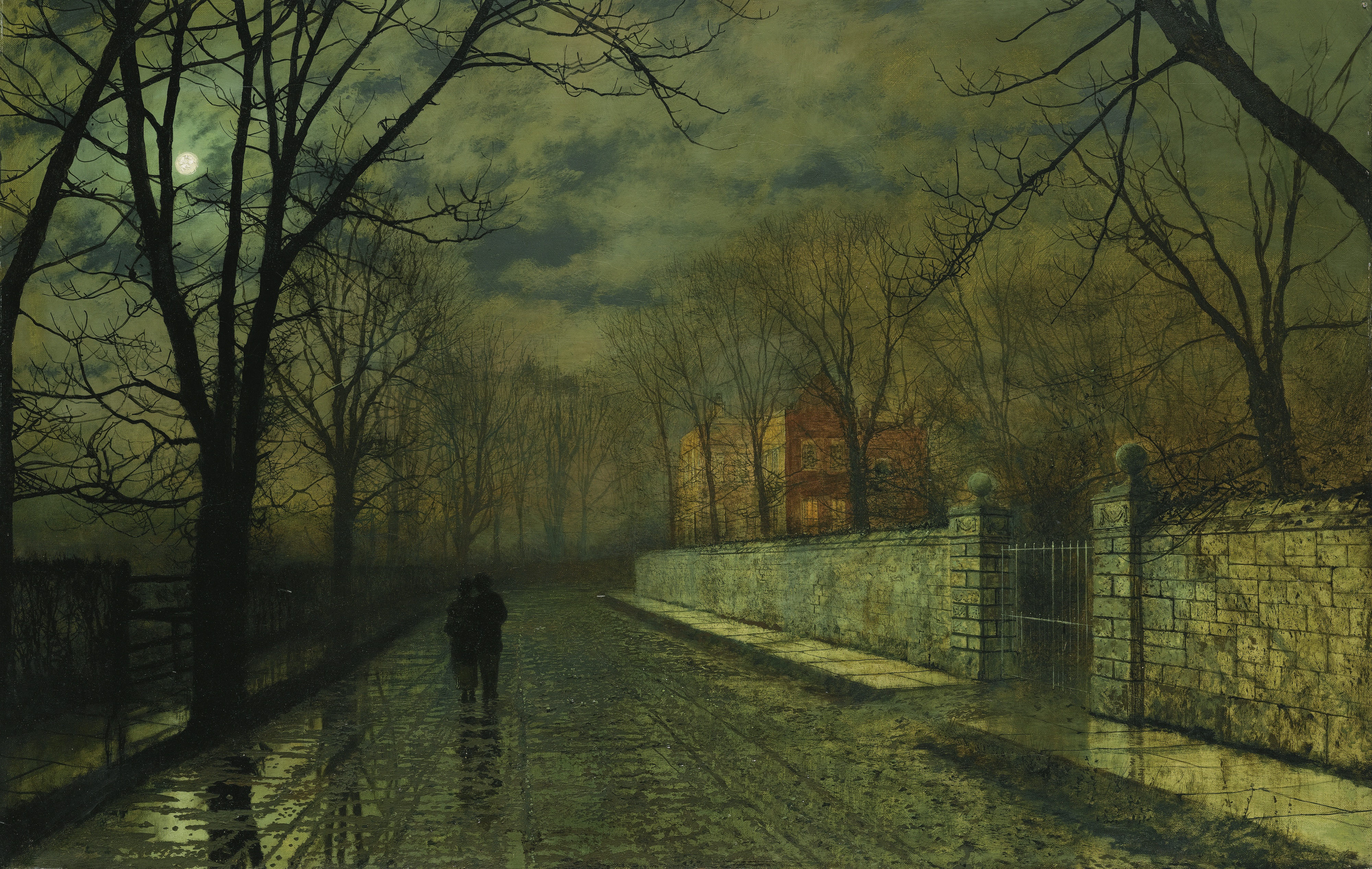 figures-in-a-moonlit-lane-after-rain by John Atkinson Grimshaw