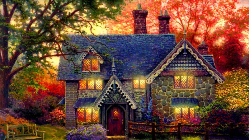  Lighted Cottage in Autumn