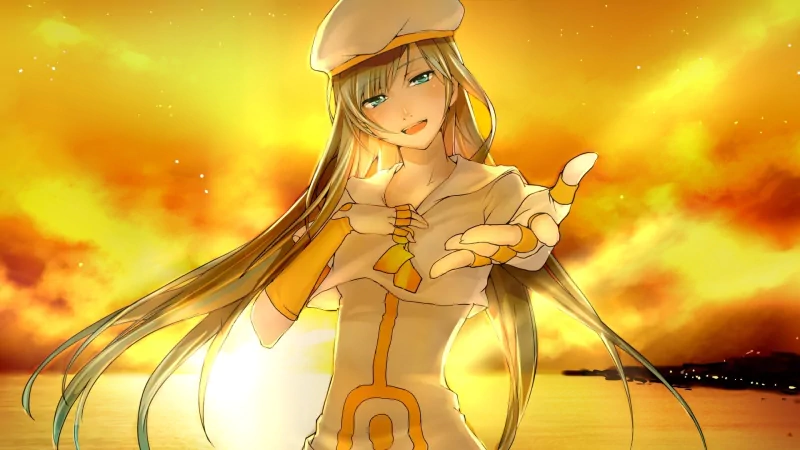 Alice Carroll long hair green hair hat sunset glove white dress Anime Aria anime sunset Image