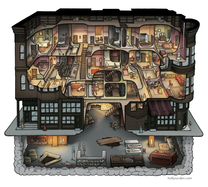  H. H. Holmes Murder Castle, pen & ink w/ digital color