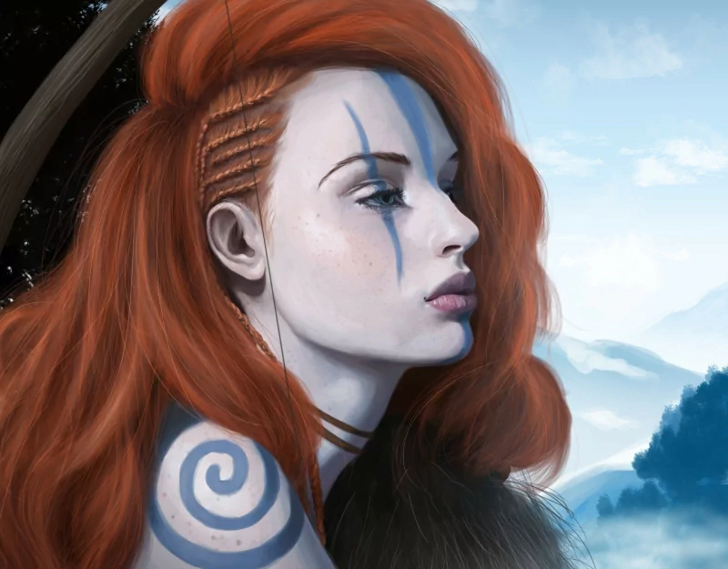 fantasy woman portrait red hair tribal Image