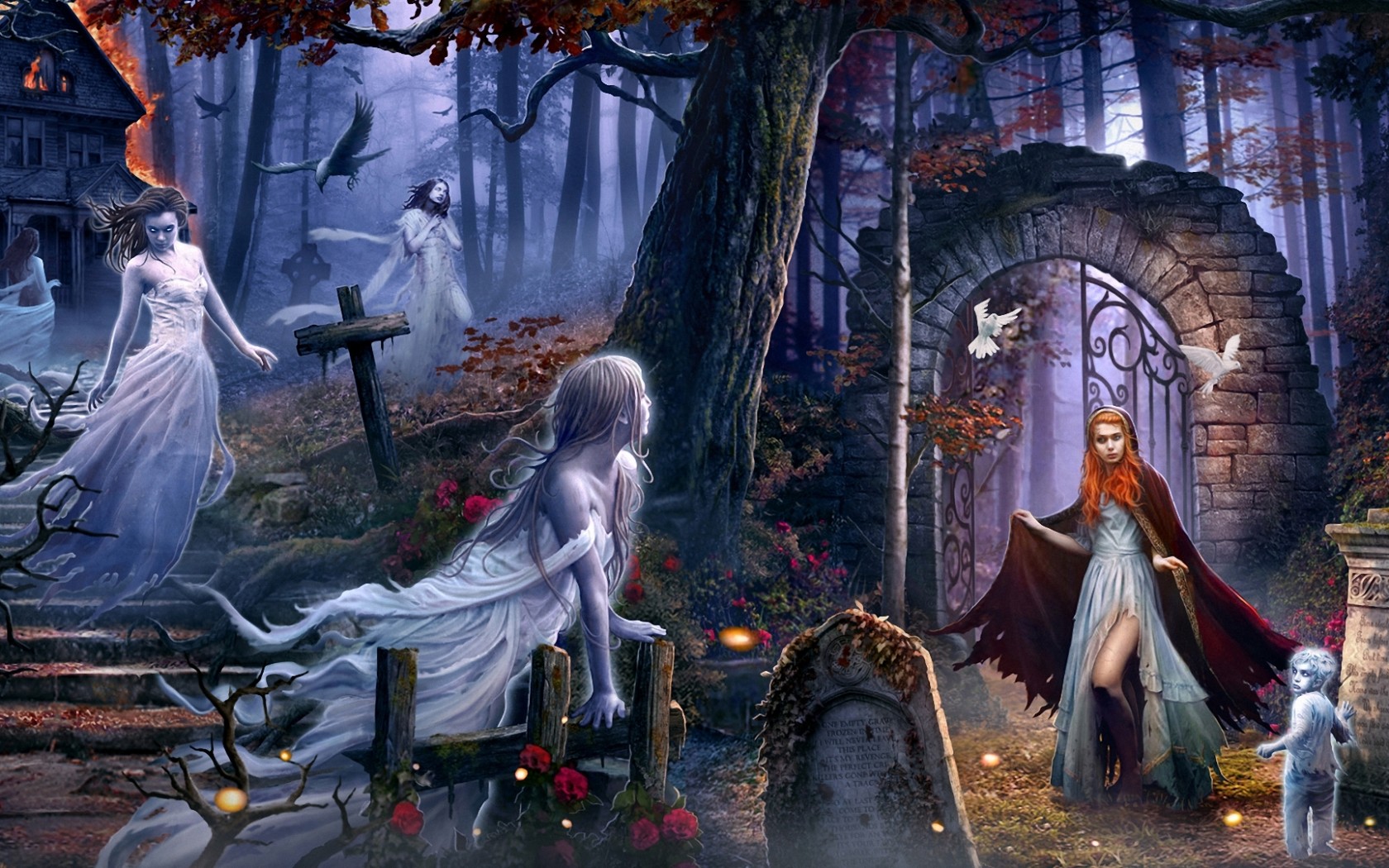 Child Ghosts in Graveyard Art - ID: 84182 - Art Abyss