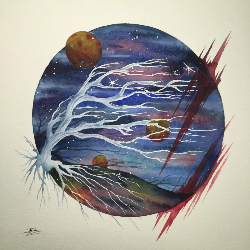  Ice Tree, Watercolor and Ink, 12" x 12"