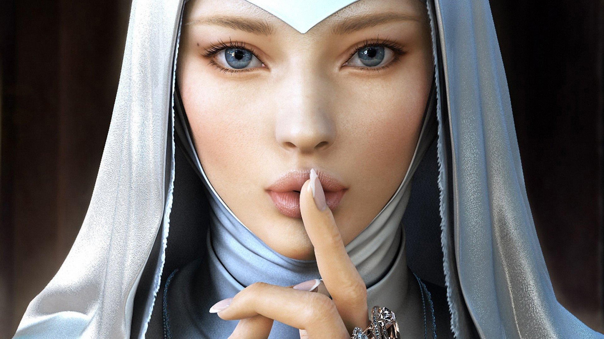 Download Blue Eyes Face Nun Fantasy Woman Art
