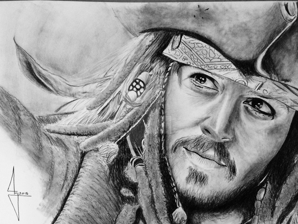 Captain Jack Sparrow: Detailed Pirates of the Caribbean Portrait Drawing, image size:1024x768