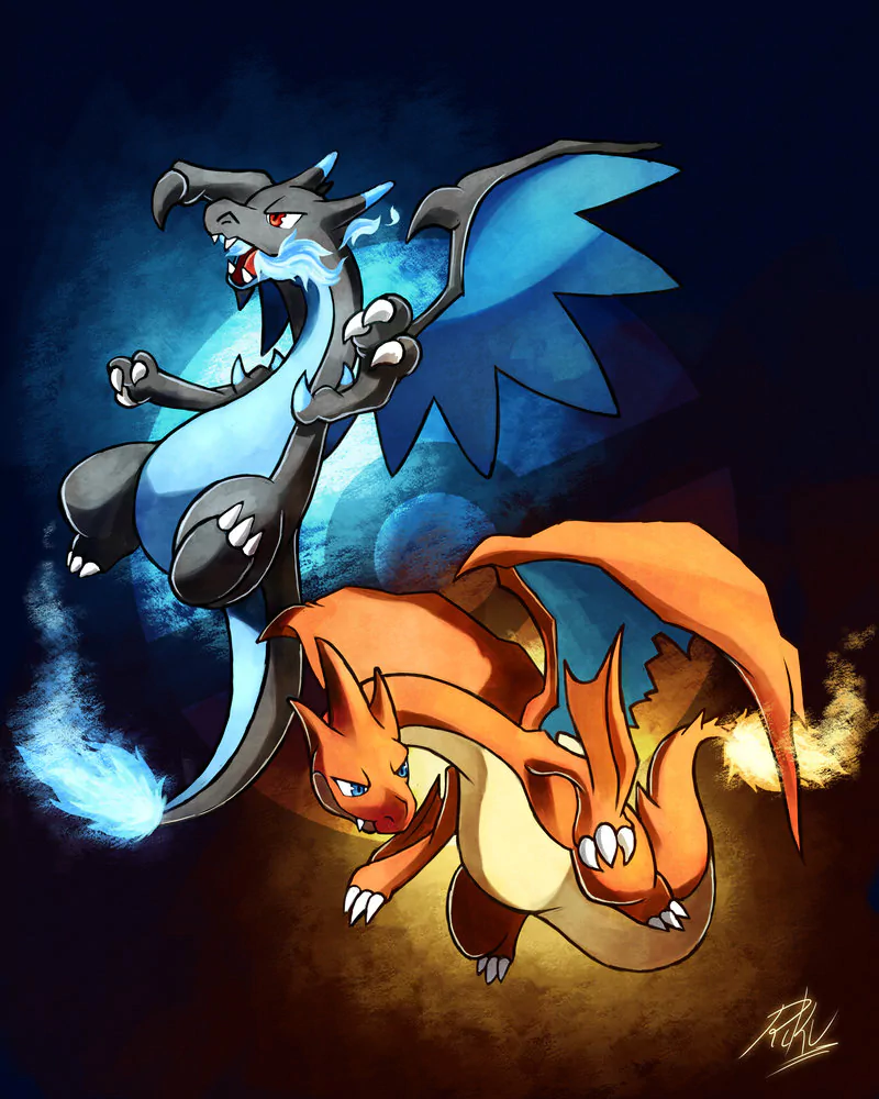 A vibrant illustration of Charizard, a popular Pokémon from the video game franchise, showcasing its fierce pose and distinct flame and color details.