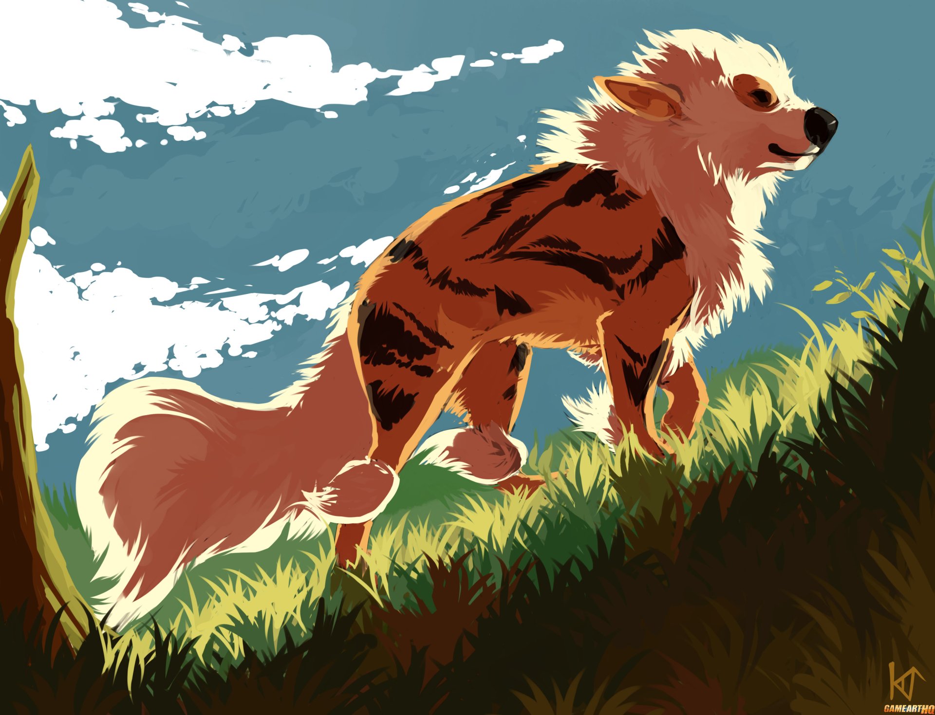 Download Arcanine (Pokémon) Video Game Pokemon Wolf-like Creature Cartoon Style Art