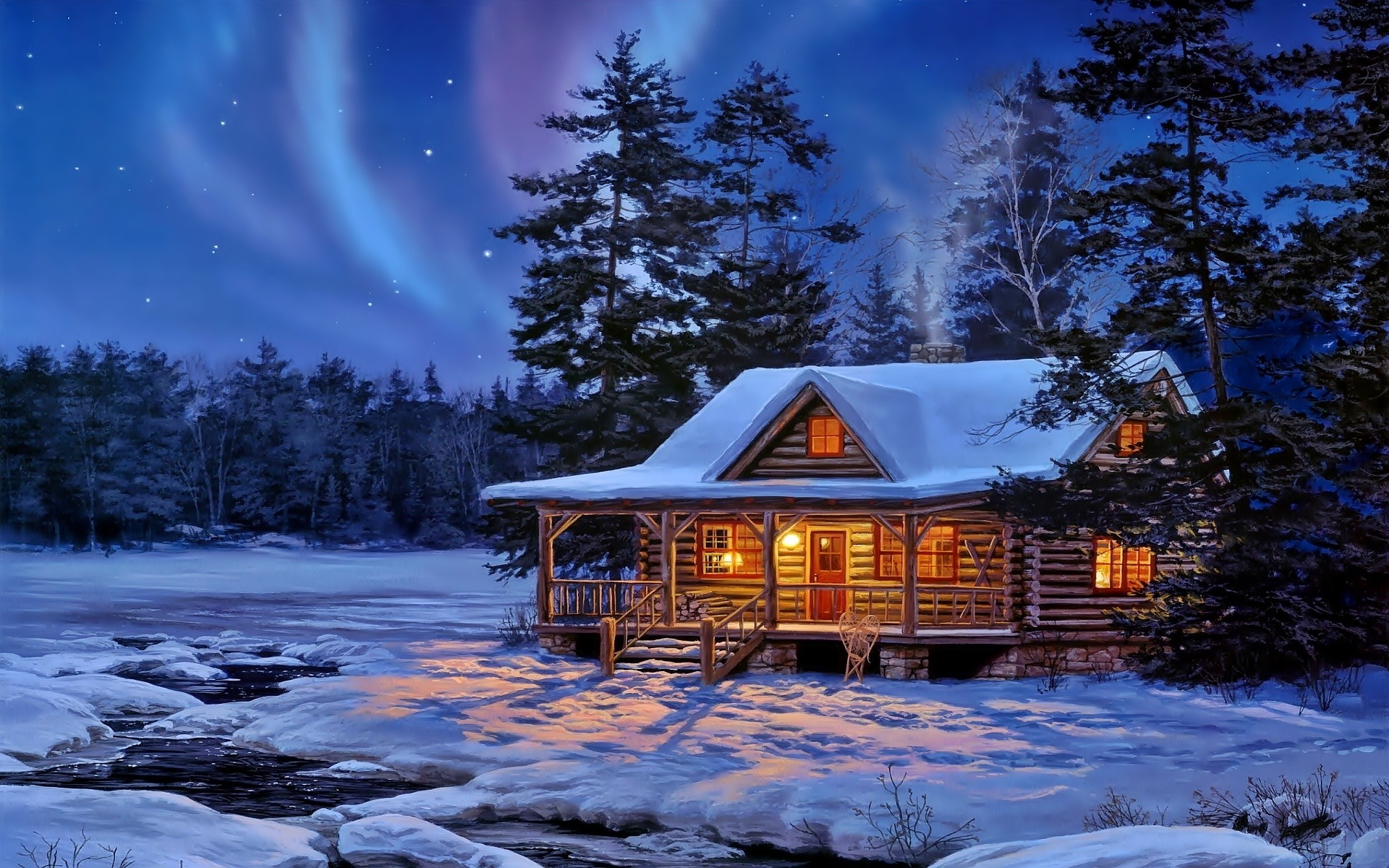 Winter Cabin Drawing