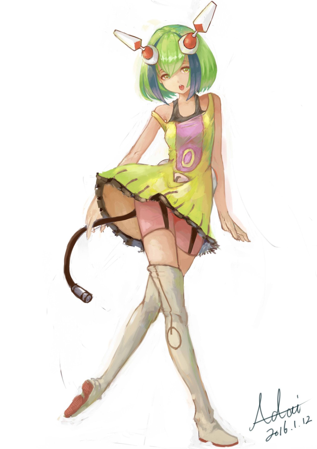 Download Mira Yurizaki Anime Dimension W Character Design Green Hair Art