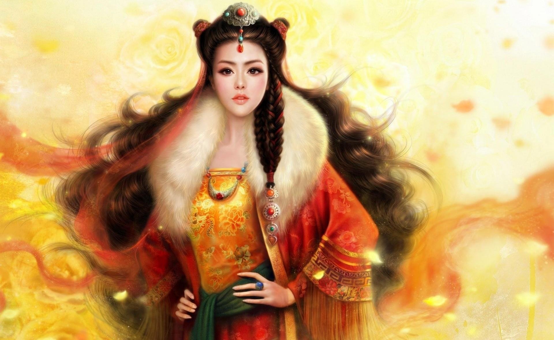 Download Jewelry Fur Asian Fantasy Woman Art