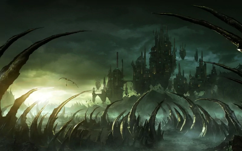sunset sky palace castle hell dark fantasy city Dark Fantasy Image