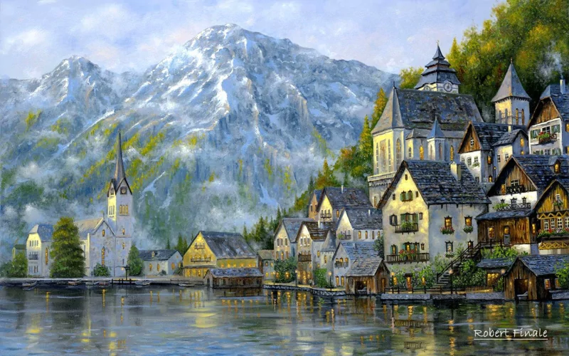  Oil Painting of Hallstatt, Austria by Robert Finale