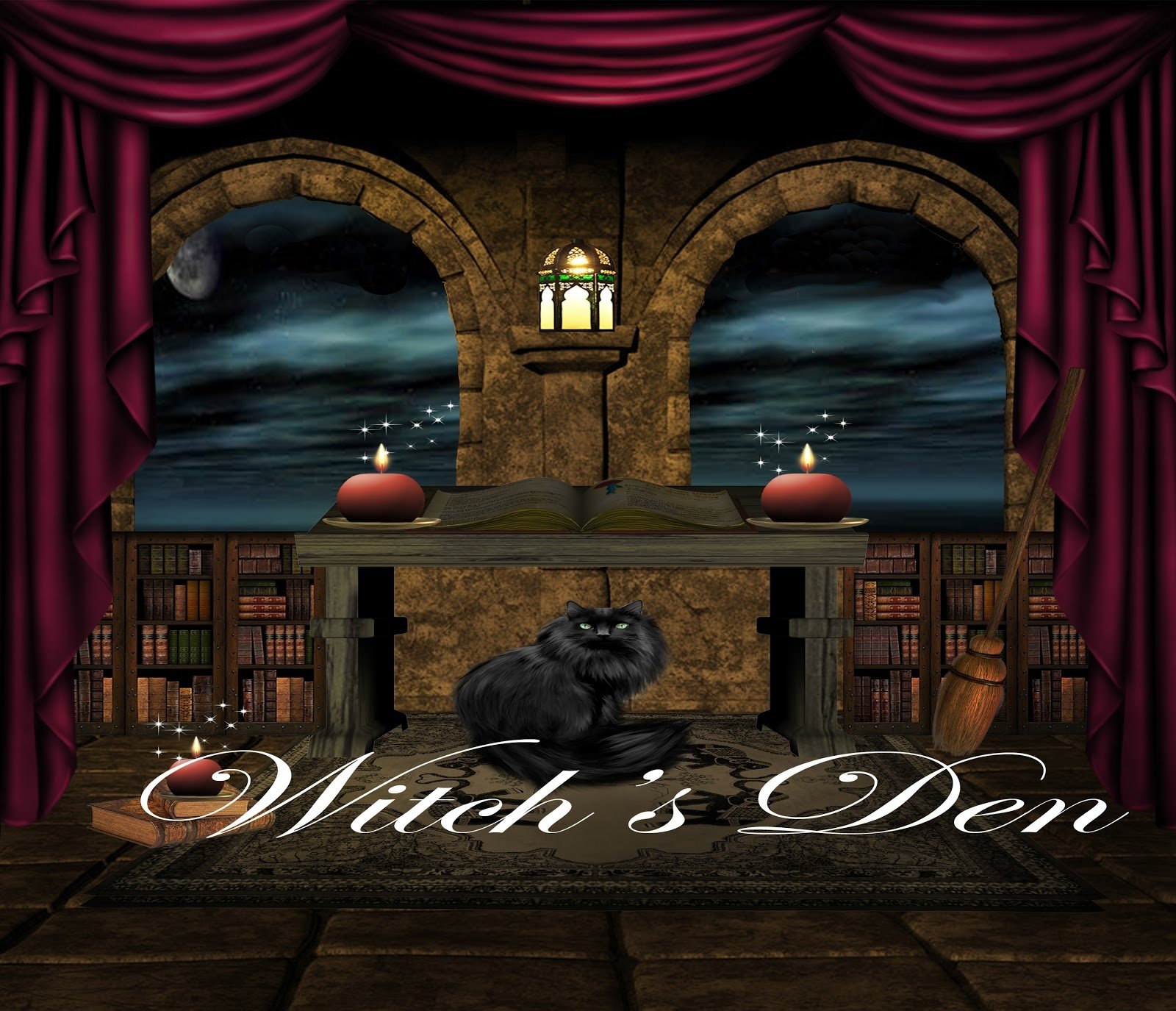 Download Broom Book Arch Cat Gothic Artistic Fantasy Art