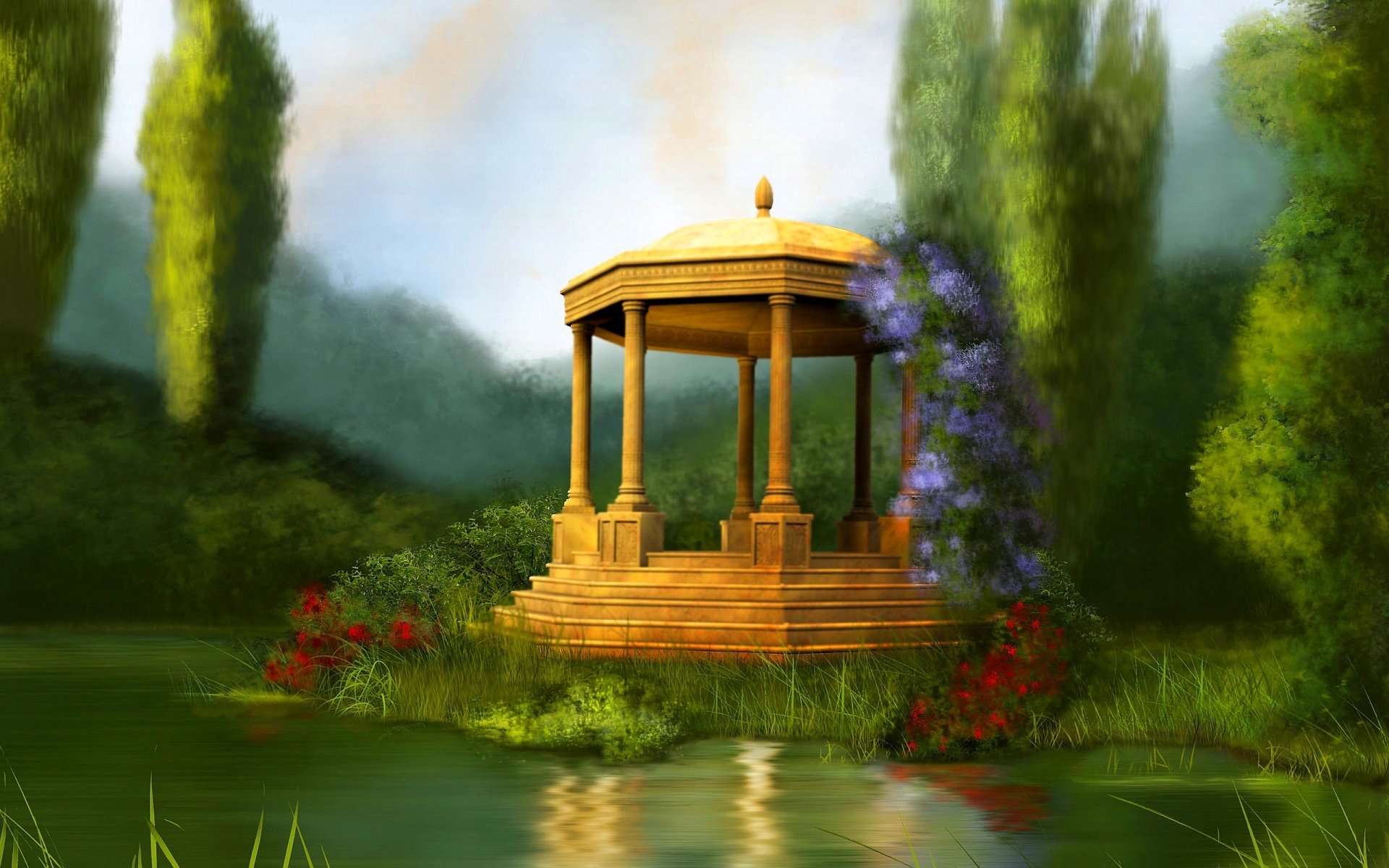 Download Flower Garden Park Gazebo Fantasy Artistic Art