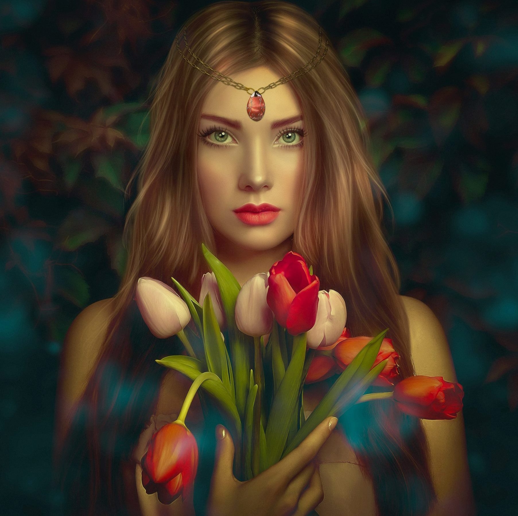 Fantasy Girl with Tulips