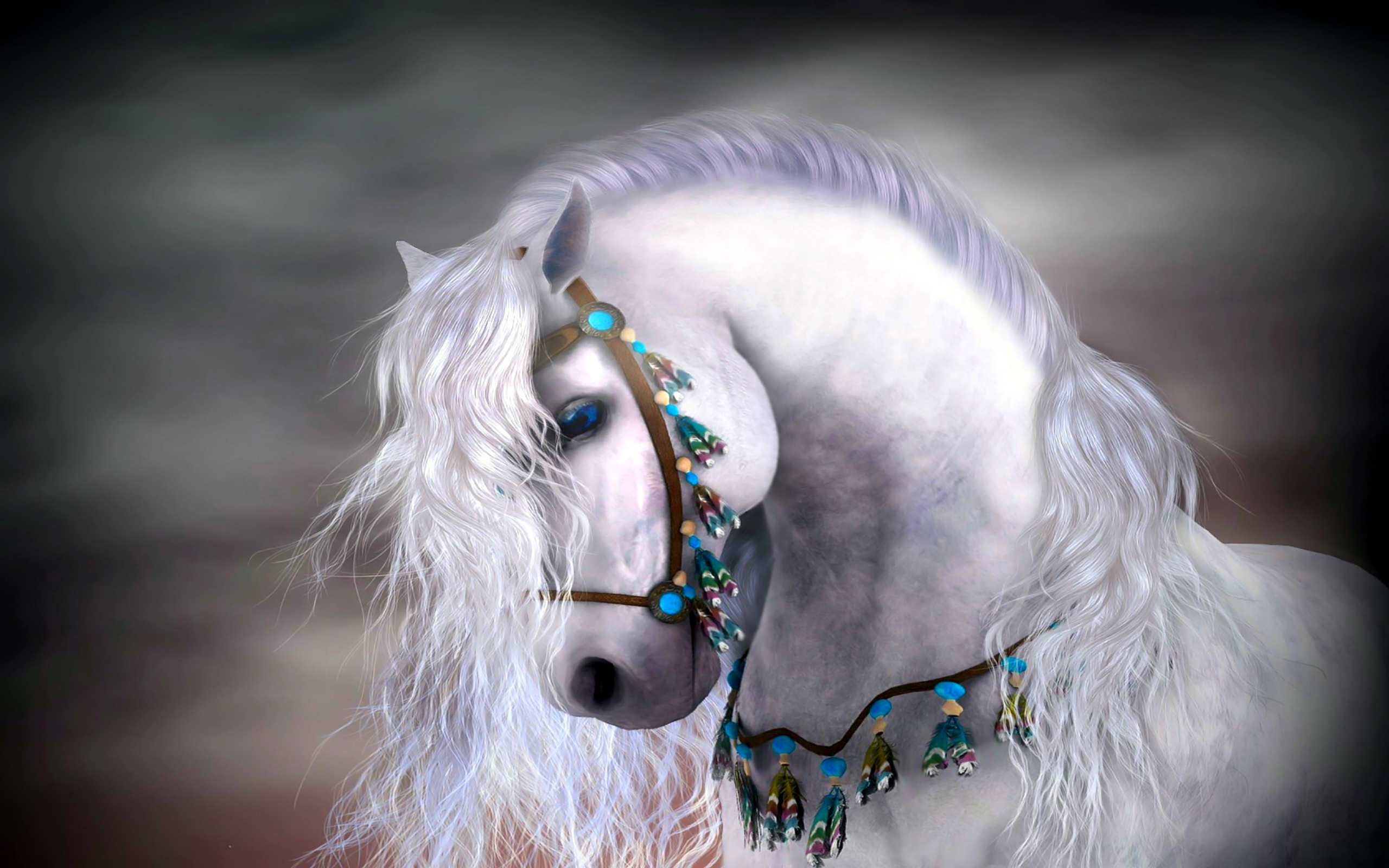 graceful white horse by Lesley Harrison