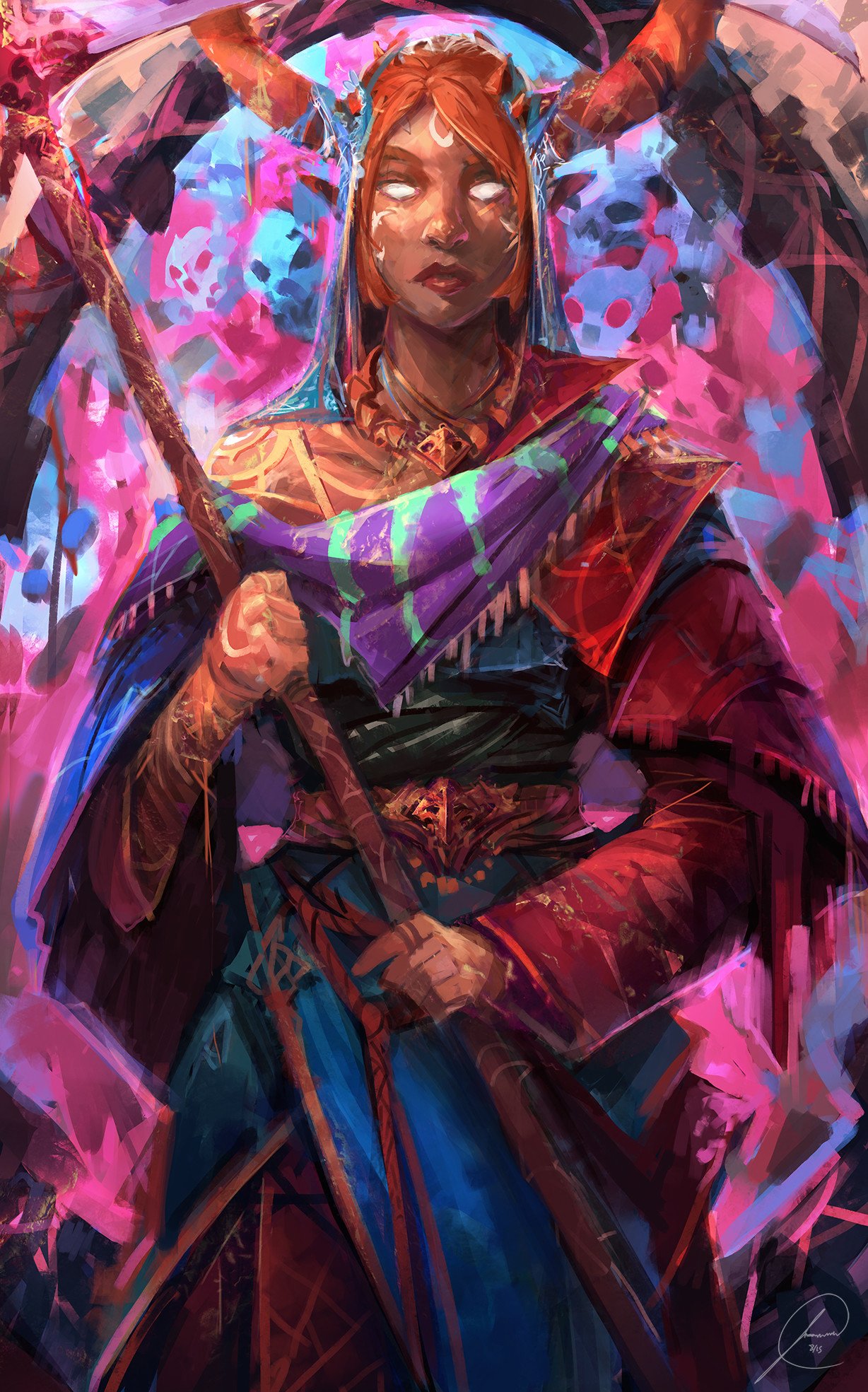 Download Horns Staff Fantasy Witch Art