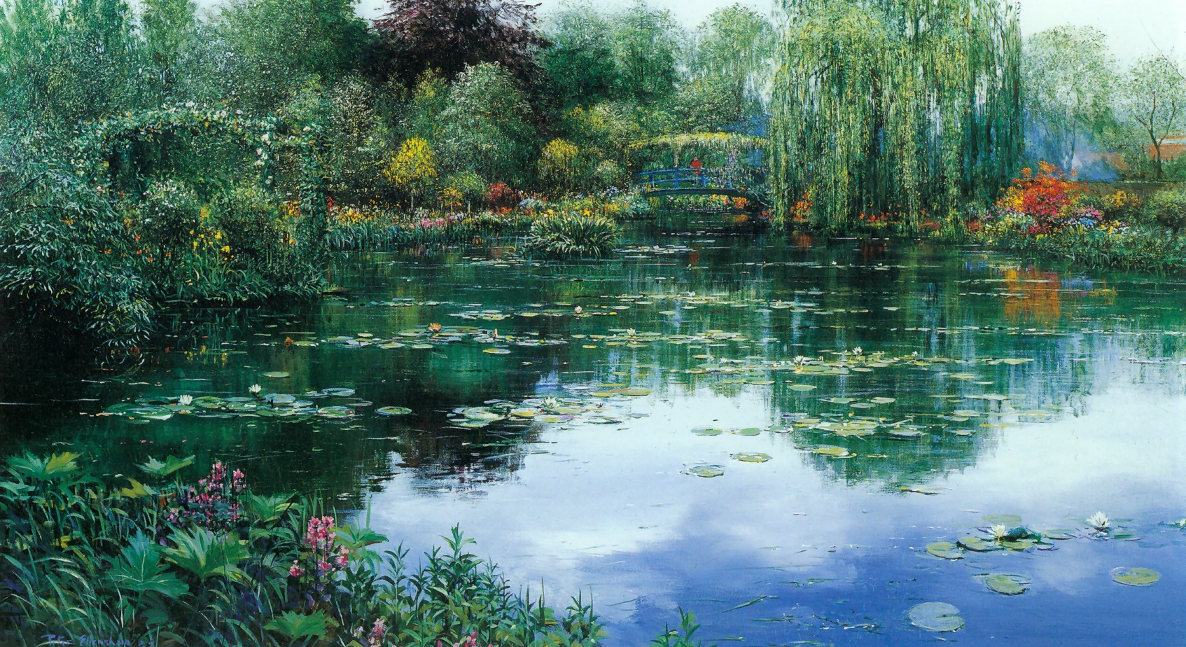 Peter Ellenshaw Flowers at Pond by Peter Ellenshaw