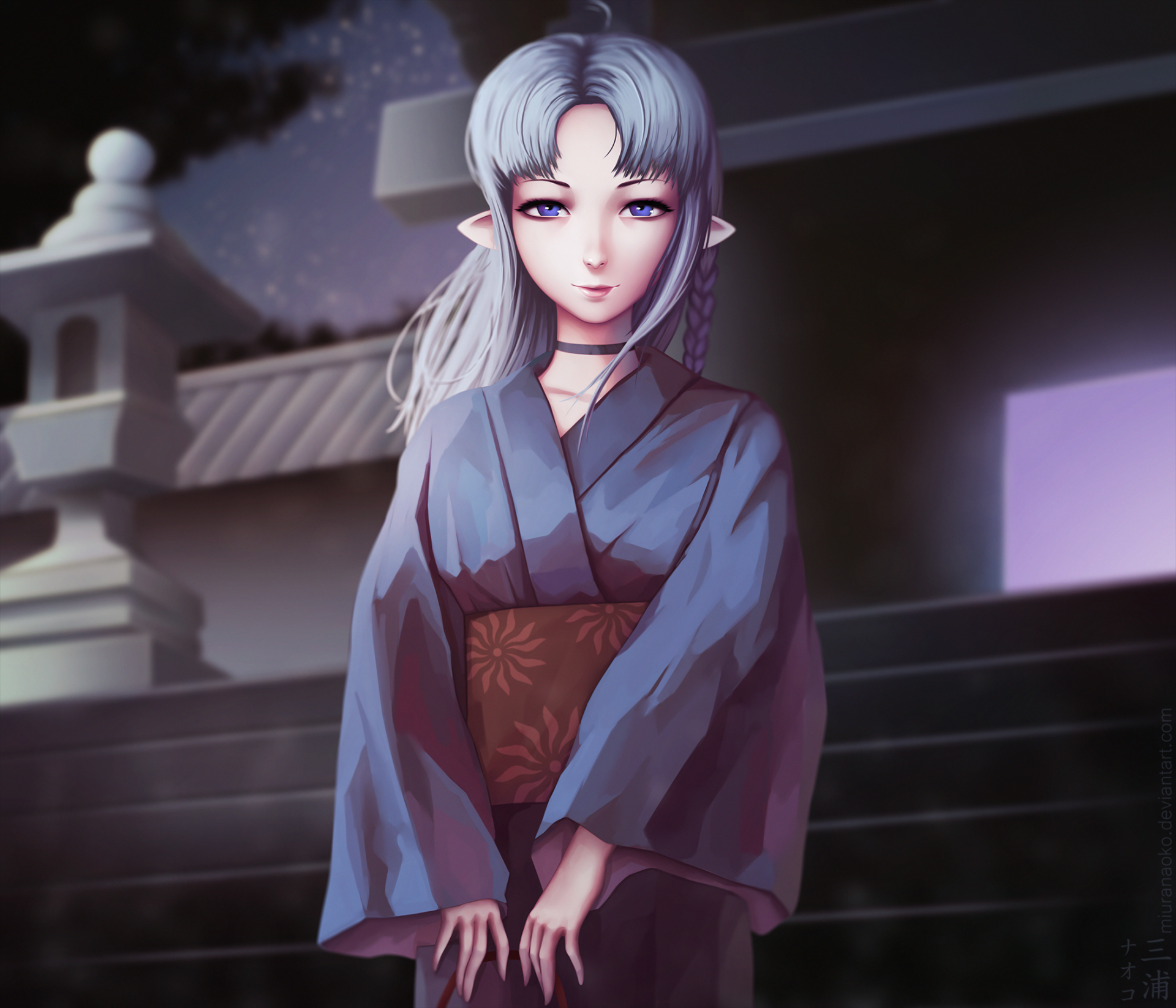 Download Kimono Grey Hair Blue Eyes Long Hair Caster (Fate/Stay Night) Anime Fate/Stay Night Art