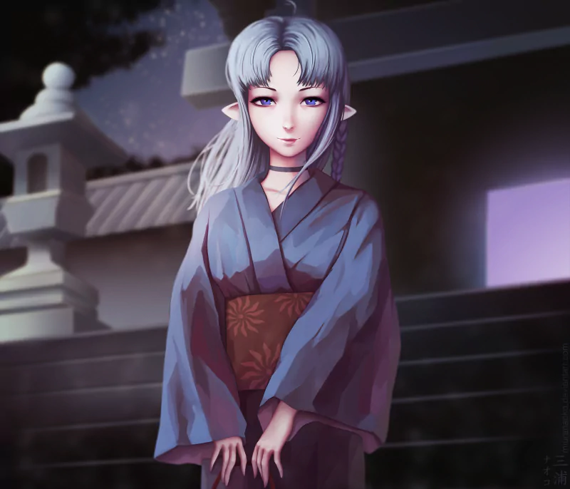 kimono grey hair blue eyes long hair Caster (Fate/Stay Night) Anime Fate/Stay Night Image