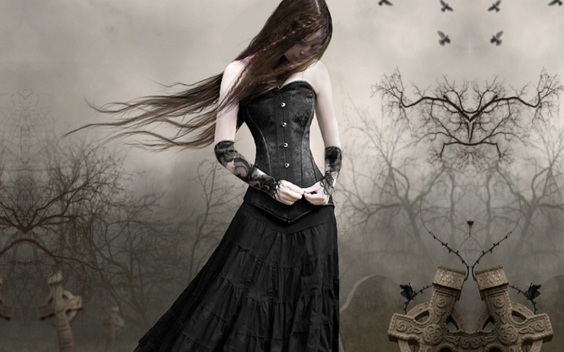 Download Bird Graveyard Black Gothic Fantasy Woman Art