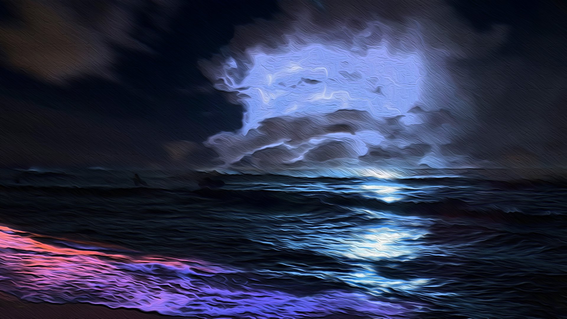 Download Sea Beach Lightning Artistic Painting Art by Hikky