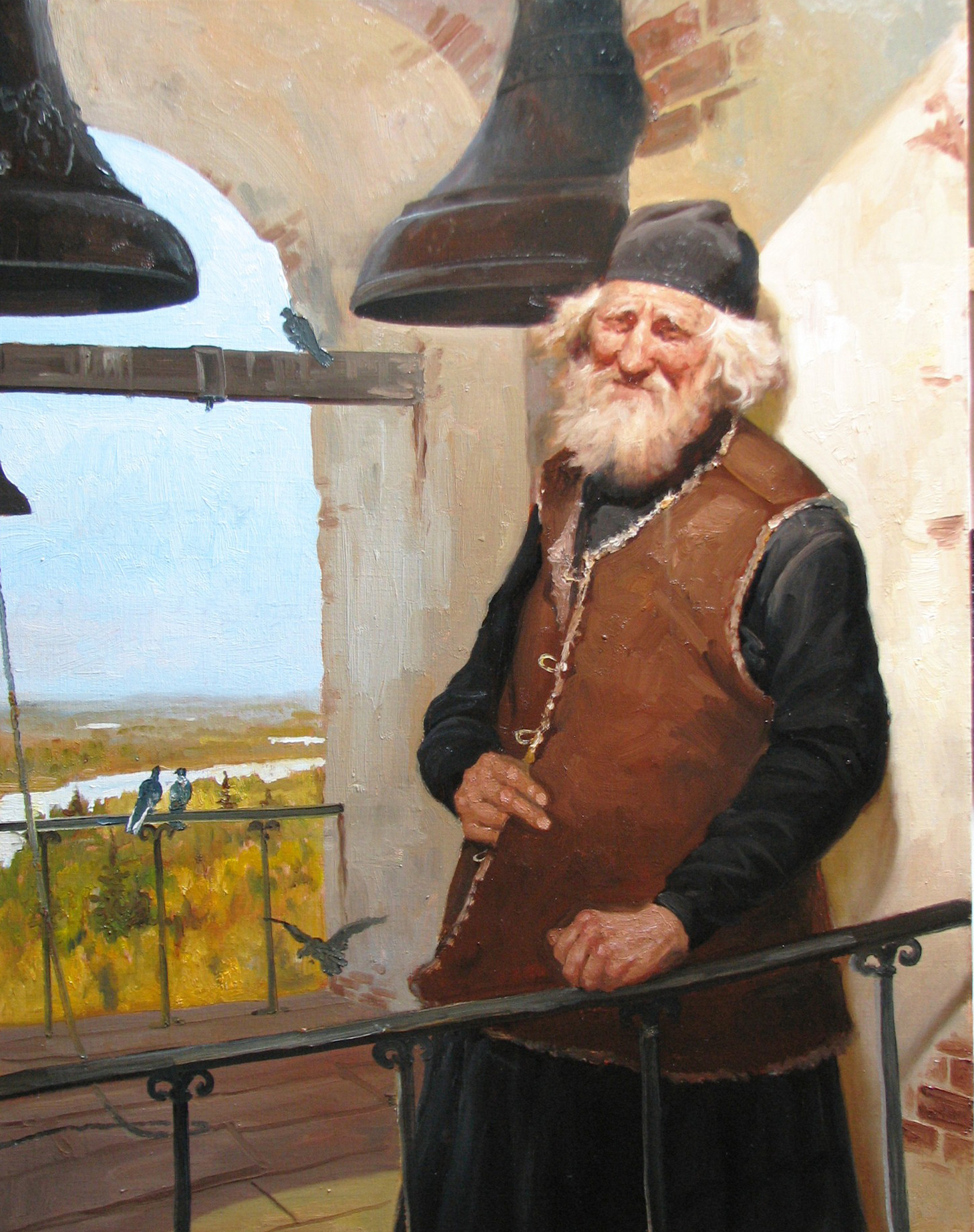 Painting by Andrey Shishkin of a man with a church bell by Andrey Shishkin