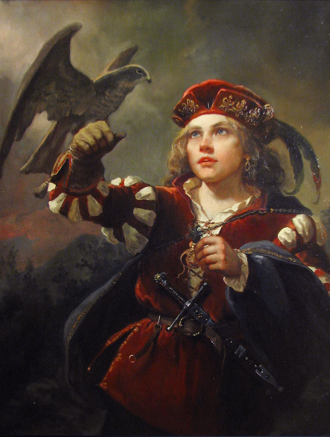 Painting by Andrey Shishkin of a child with a falcon by Andrey Shishkin