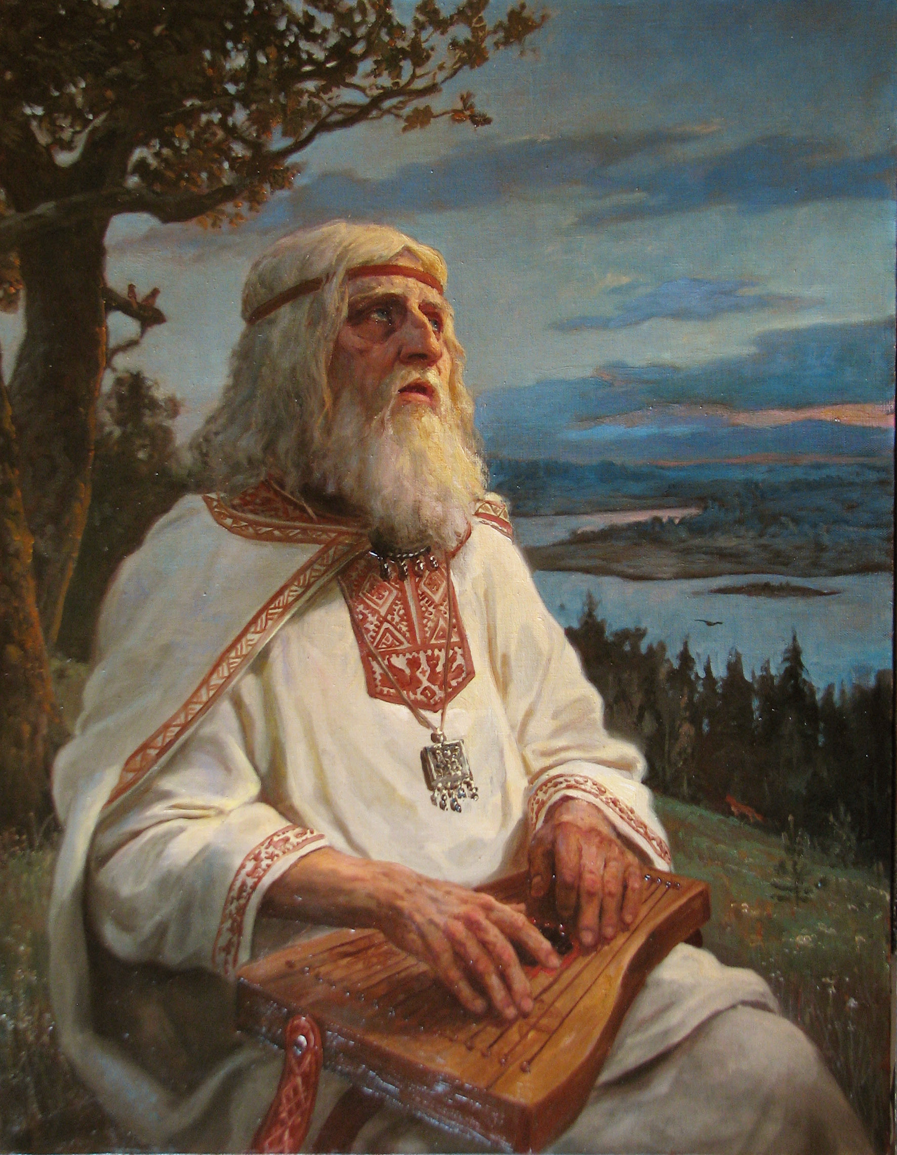 Painting by Andrey Shishkin of a man with a musical instrument by Andrey Shishkin