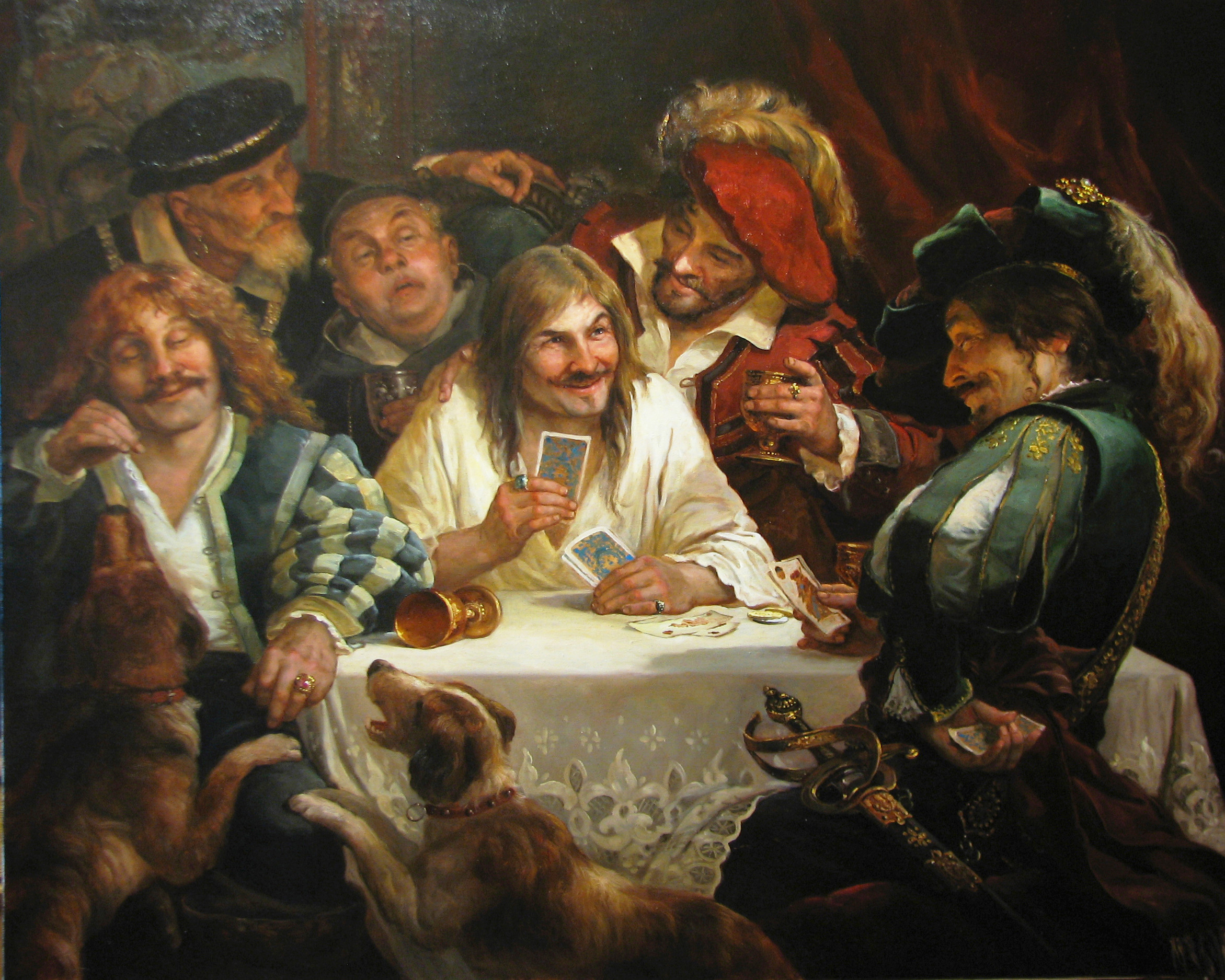 Painting by Andrey Shishkin of a group of gamblers by Andrey Shishkin
