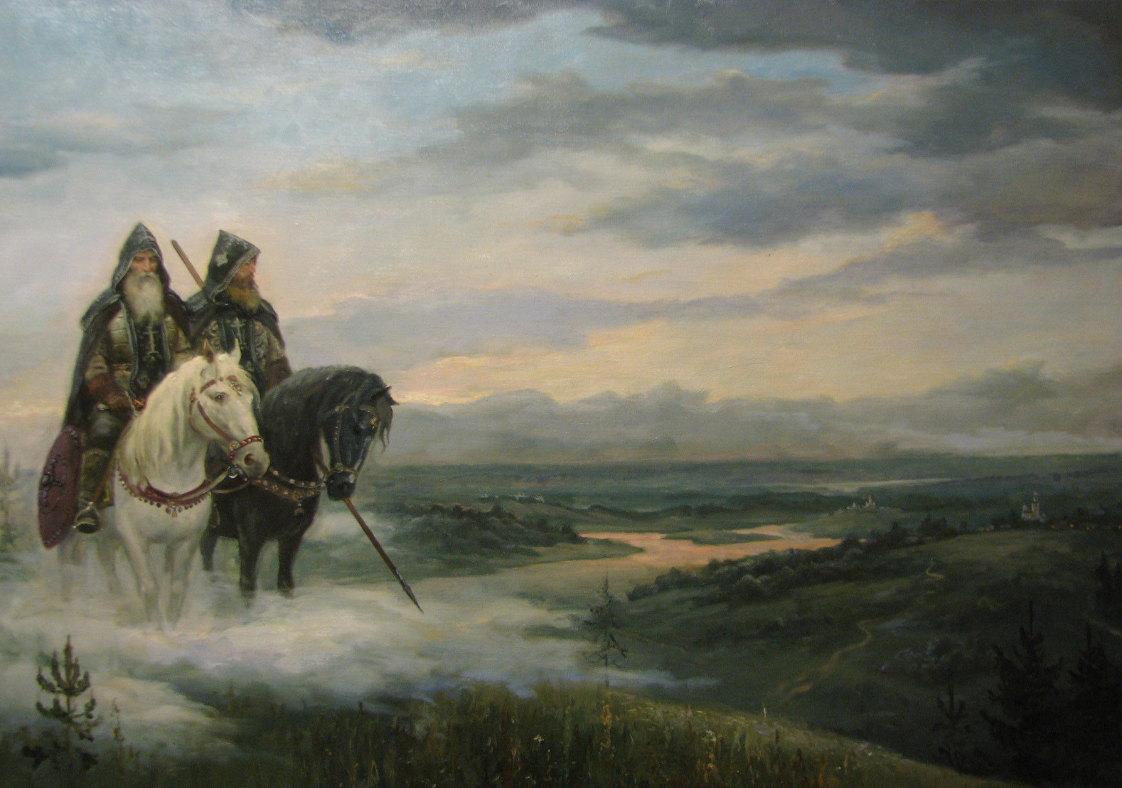 Painting by Andrey Shishkin of a russian wise man traveling on horses by Andrey Shishkin