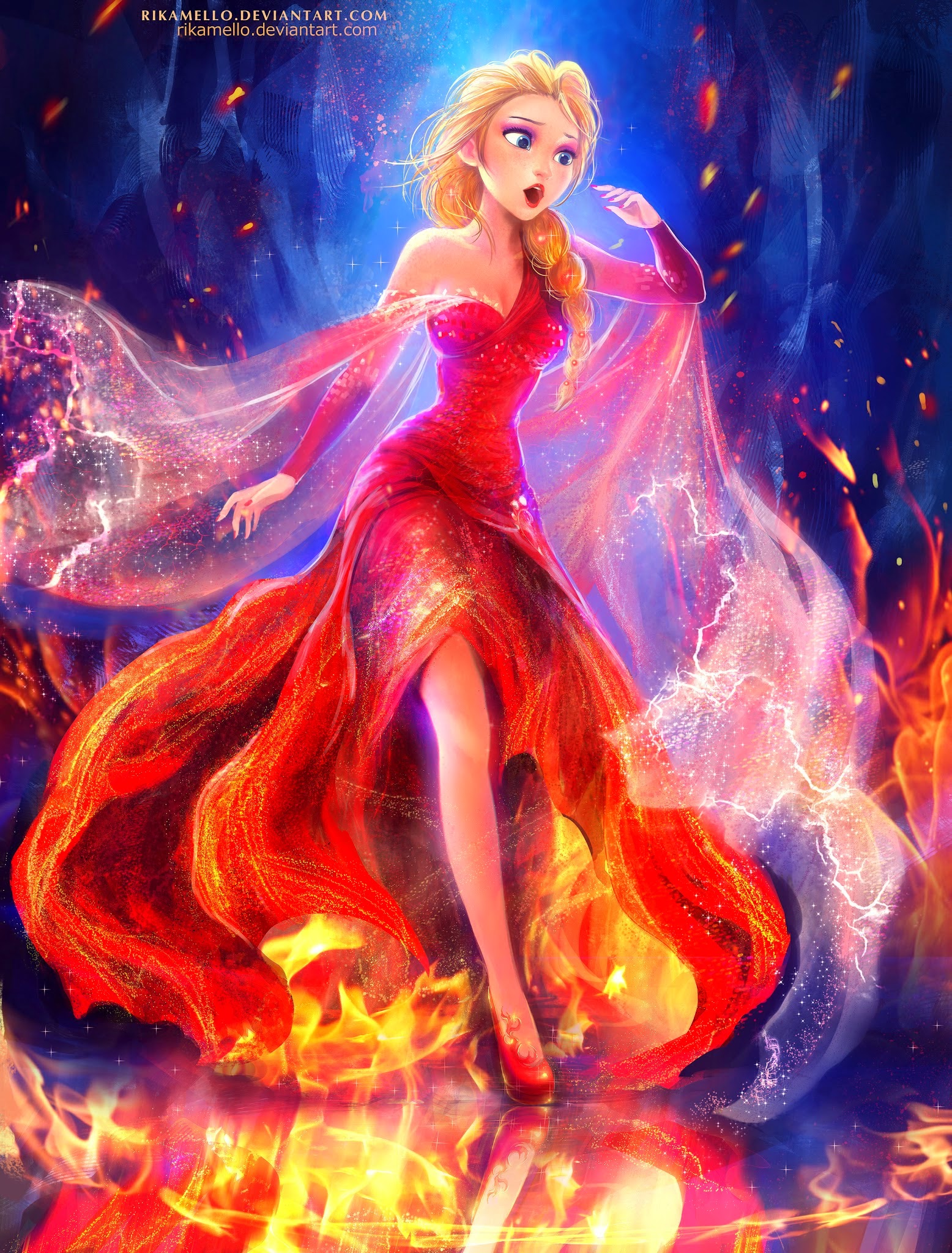 Frozen Disney movie Anna deviation, on fire