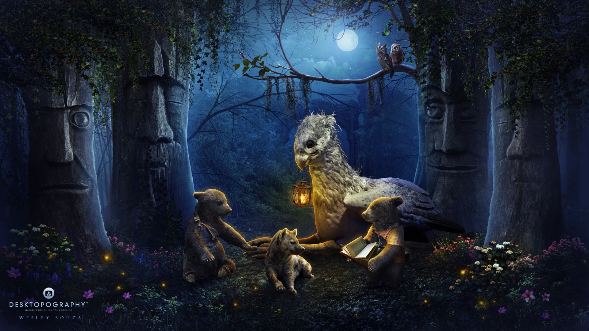 Download Moon Night Forest Bear Griffin Fantasy Animal Fantasy Animal Art