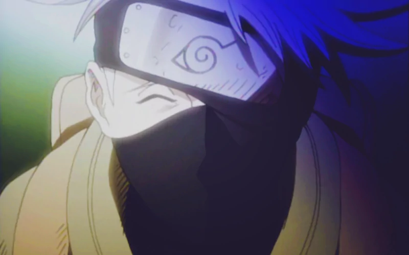 Kakashi Hatake from the anime Naruto, shown with his signature headband and mask, with his eye closed in a calm expression.