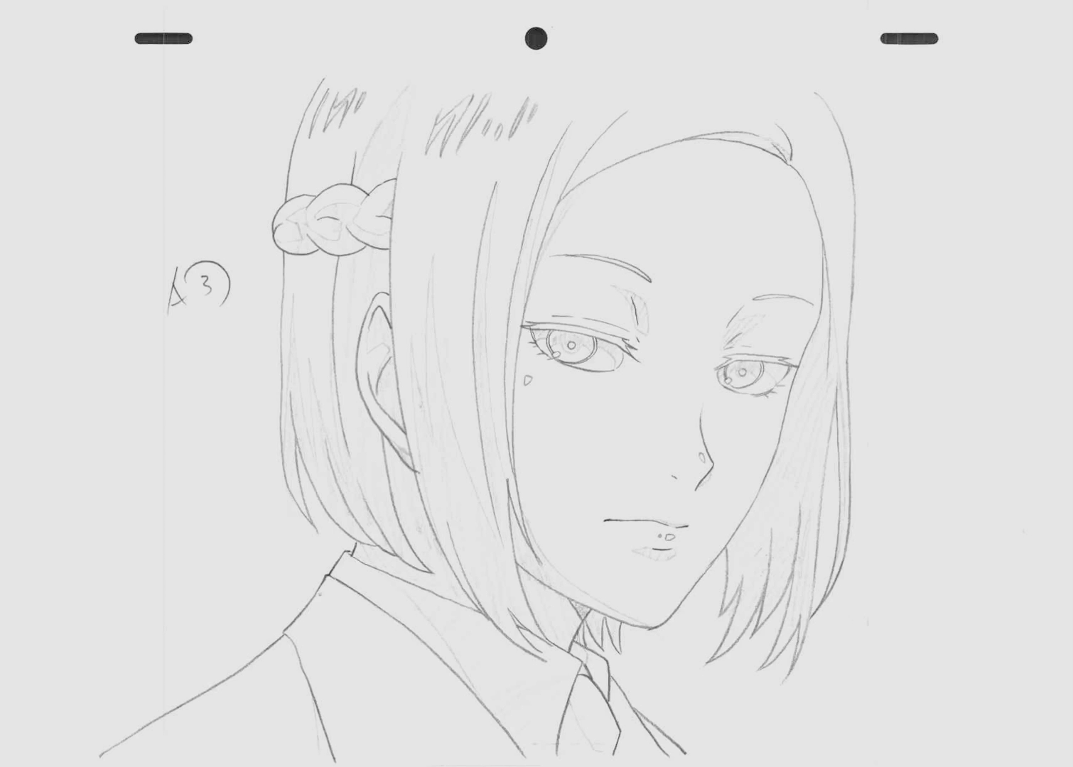 Sketch of Akira Mado from the anime Tokyo Ghoul, featuring a detailed close-up of her face and shoulder-length hair with a braided section.