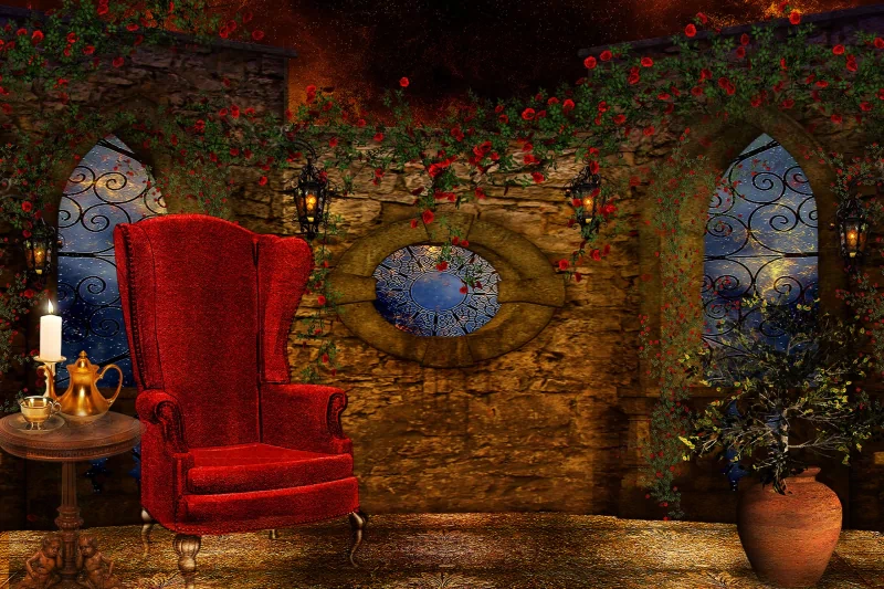 rose window table chair 3D artistic 3D Art Image