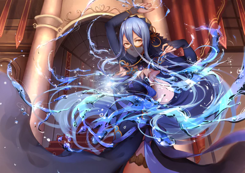 long hair blue hair yellow eyes water magic Azura (Fire Emblem) Fire Emblem video game Fire Emblem Fates Image