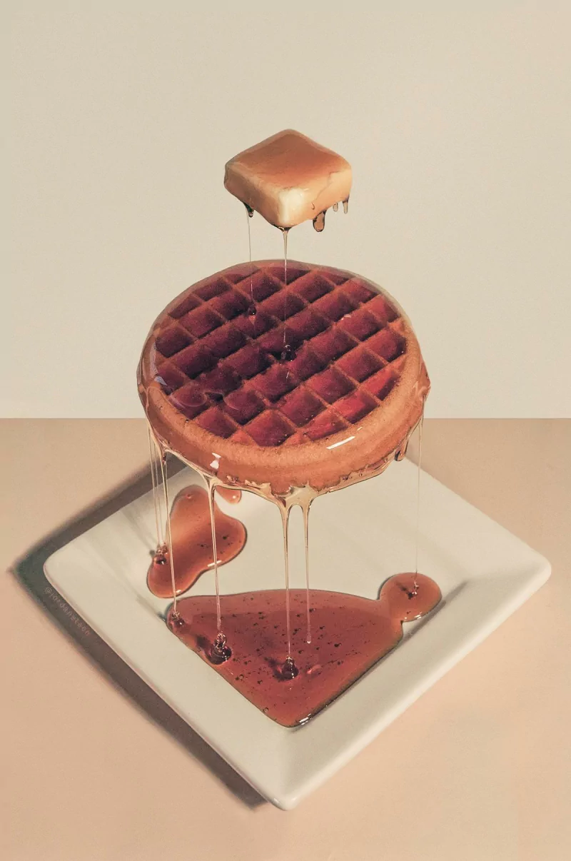 food waffle syrup butter dessert Image