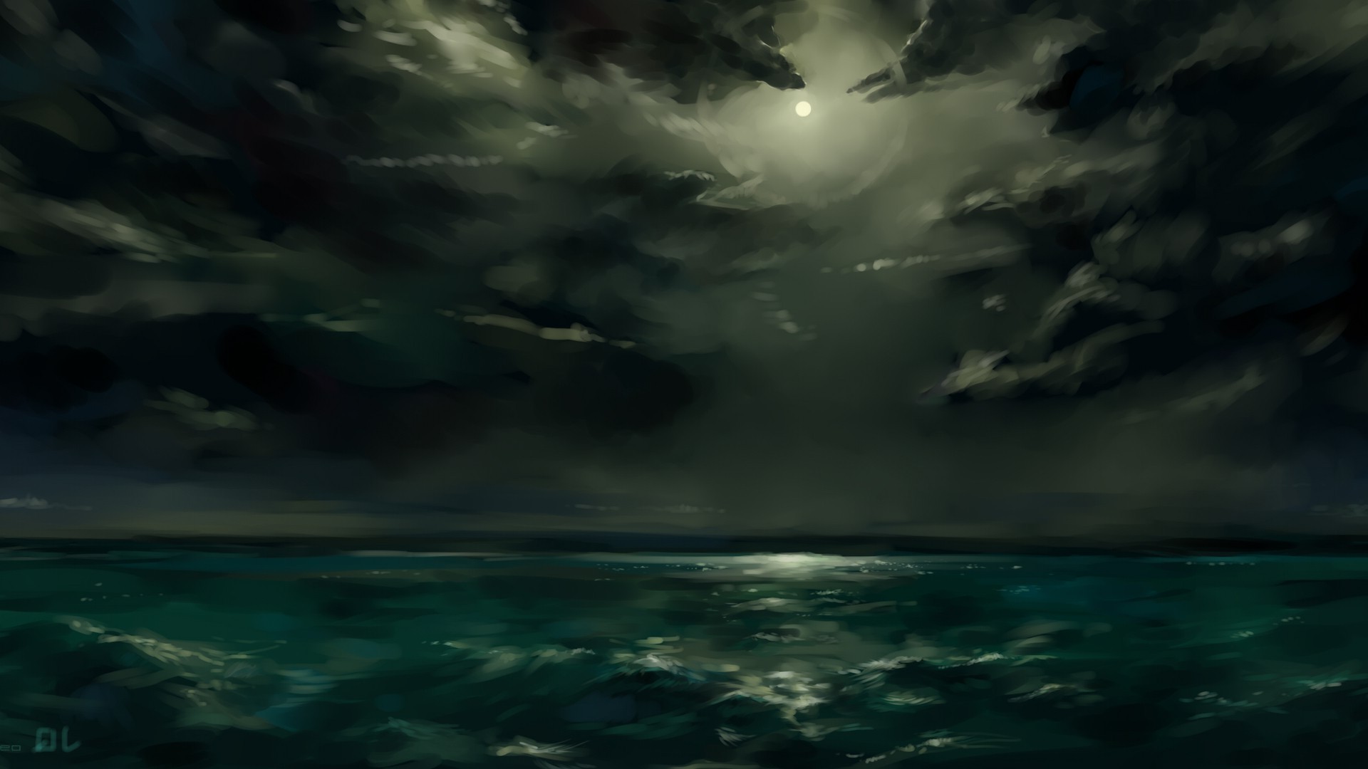 Ocean on Dark and Cloudy Night