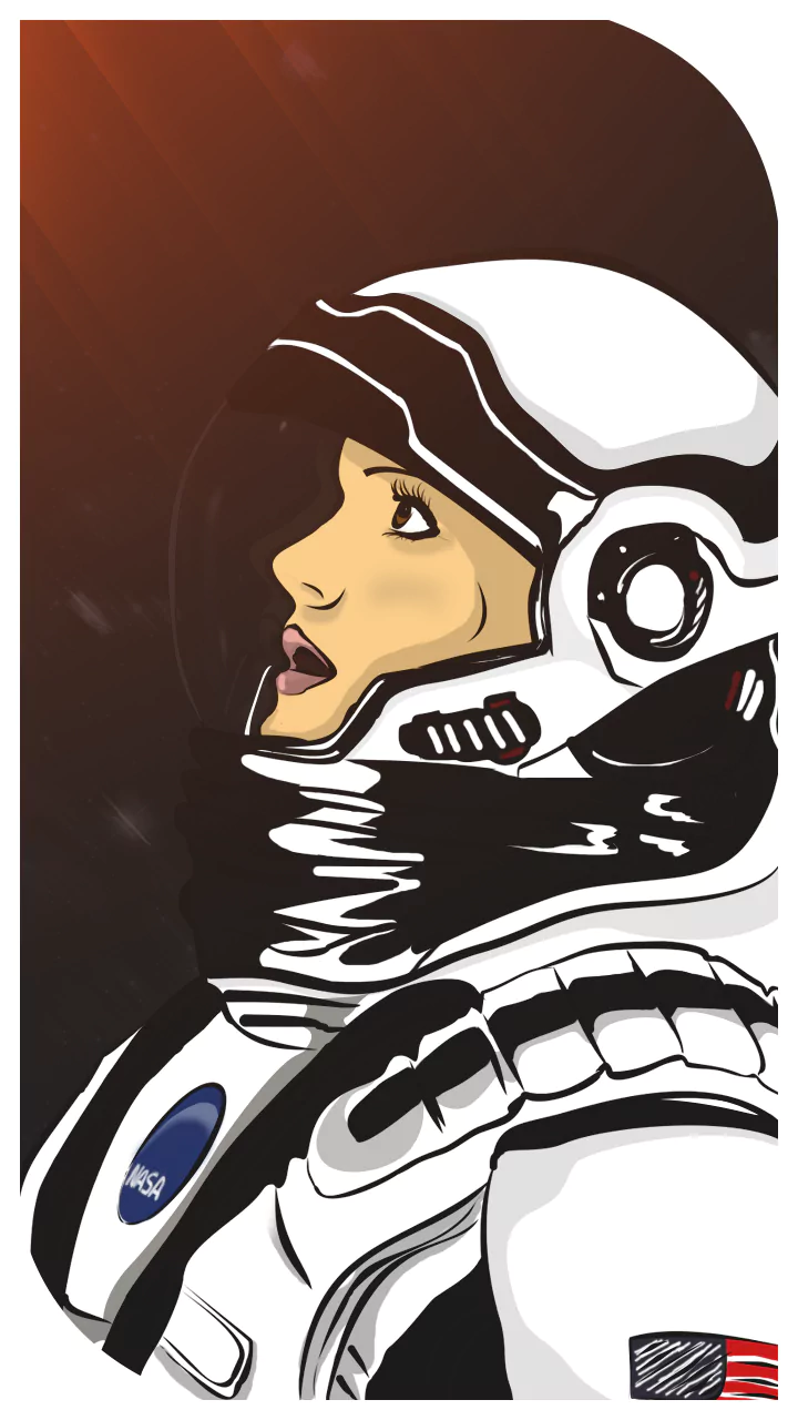 A stylized illustration of an astronaut wearing a NASA suit, gazing upward against a cosmic backdrop, inspired by the movie Interstellar.