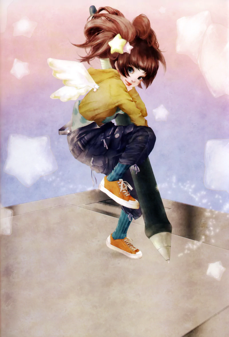 wings pen cute Anime woman cute anime Image