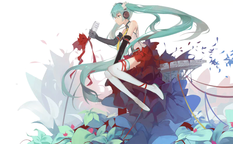 Hatsune Miku headphones microphone long hair blue hair blue eyes Anime Vocaloid Image